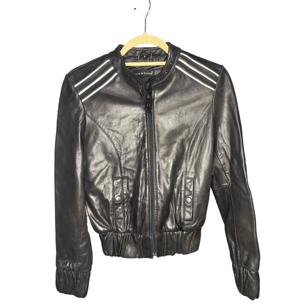 Knoles & Carter Leather Striped Bomber Jacket Women's Size S